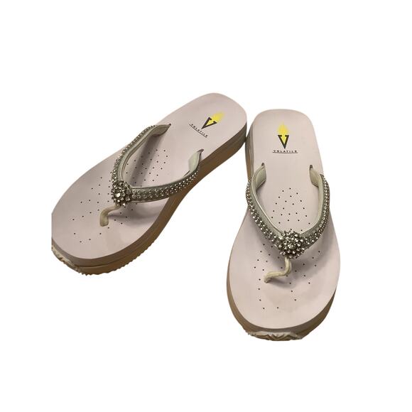 VOLATILE WHITE RHINESTONE COMFORT CONTOURED FOOTBED THONG SANDALS 10 - Picture 3 of 7